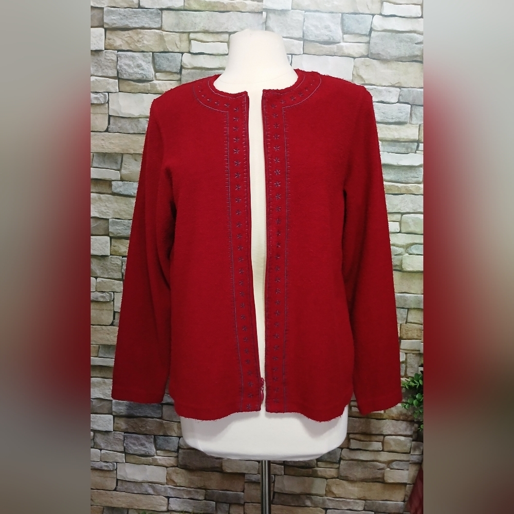 Vintage Y2K Cathy Daniels Red Zip Up Women's Cardigan Embroidered